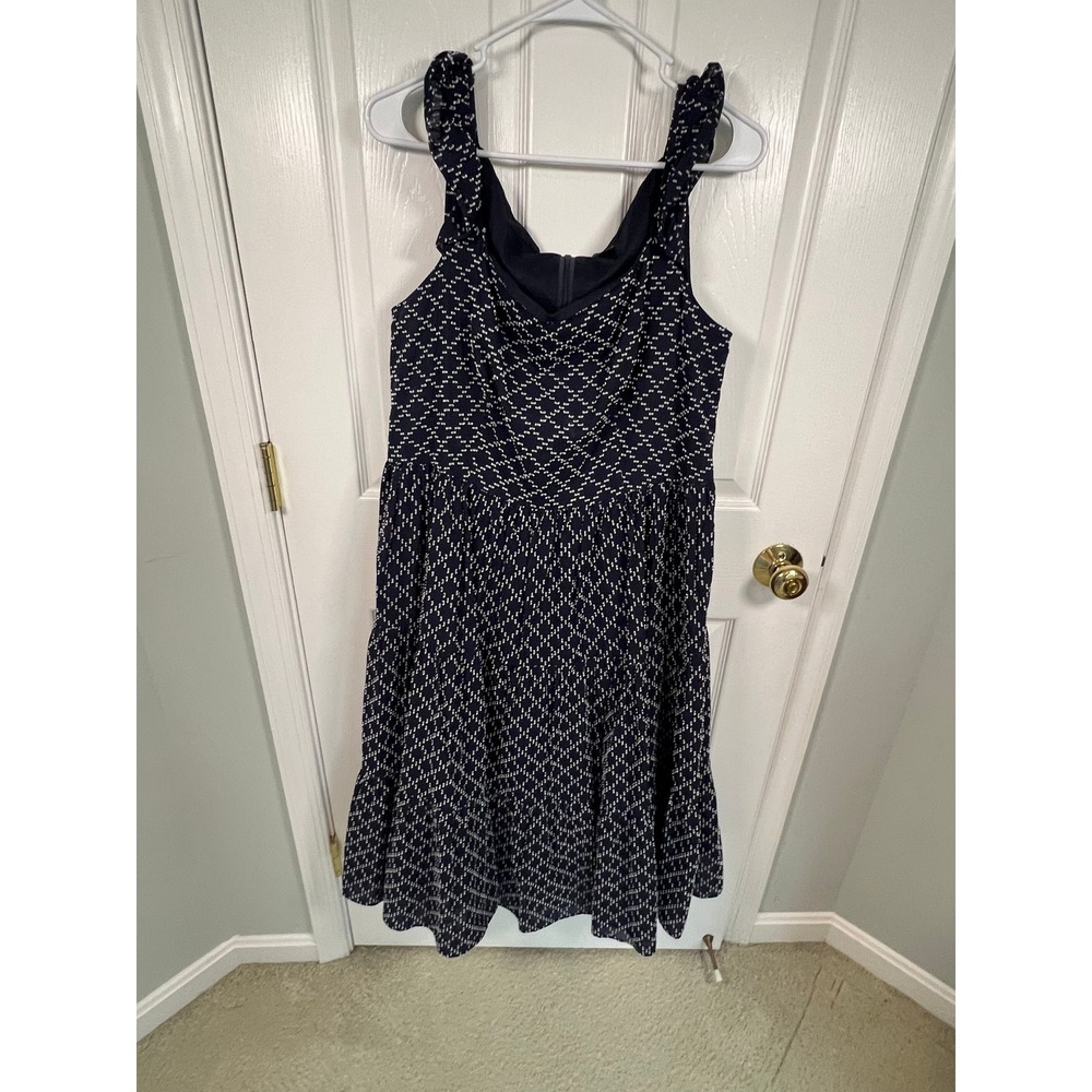 Ann Taylor Navy White Diamond Print Tiered Cotton Midi Dress Womens 14 (IN#40)